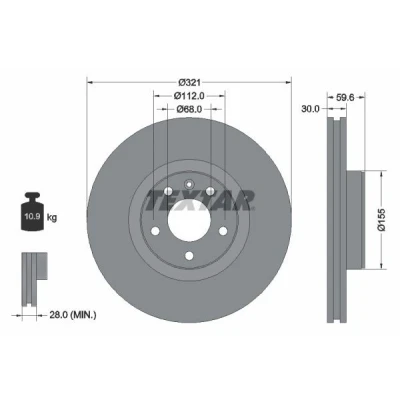 Imagem de TEXTAR PRO+ 92132305 Disco de travão 321 30 05/06 112 ventilado fora alto carbono com parafusos, sem pernos fixação da roda, cubo roda