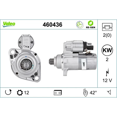 Imagem de VALEO 460436 Motor de arranque 12 2 VOLKSWAGEN: Caddy 3, Transporter 5 Bus, GOLF 6, SEAT: Ibiza 4, Leon II Hatchback, 4 Sportcoupe