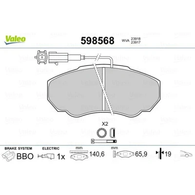 Imagem de VALEO 598568 Jogo de pastilhas para travão disco Eixo dianteiro incl. contacto aviso desgaste sem chapa anti ruído com guias