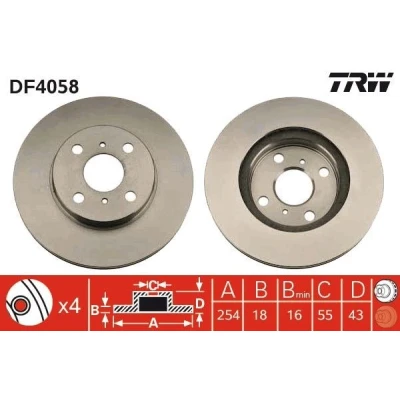 Imagem de TRW DF4058 Disco de travão 254 18 4 100 ventilado pintado TOYOTA: Starlet IV Hatchback, Paseo Coupe
