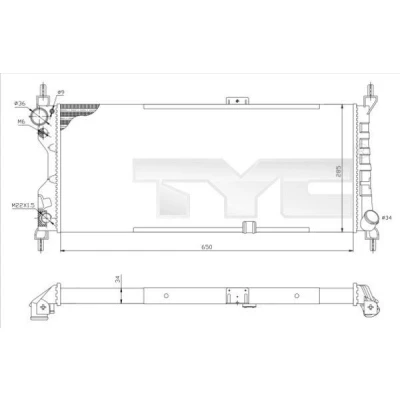 Imagem de TYC Radiador, arrefecimento do motor 650mm 285mm 34mm Caixa de velocidades manual Aletas refrigeração unidas mecanicamente OPEL: Corsa B Hatchback