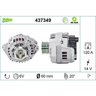 Imagem de VALEO 437349 Alternador 14V 120A FIAT: Ducato II Camião de plataforma/Chassis, Van, Minibus, PEUGEOT: Boxer Van endado, norauto,