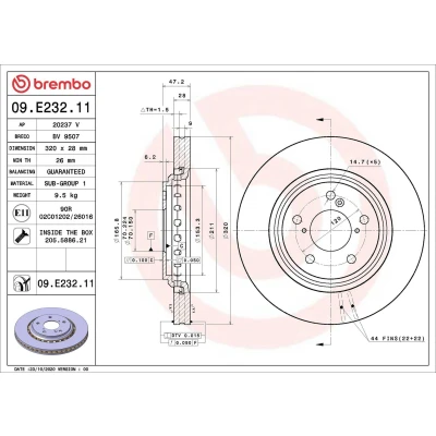 Imagem de BREMBO 09.E232.11 Disco de travão 320 28 5 interior ventilado revestido com parafusos