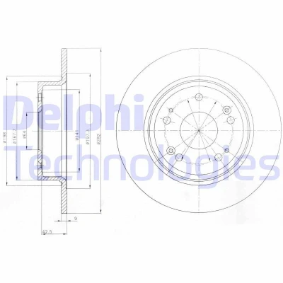 Imagem de DELPHI BG4249 Disco de travão 282 9 5 cheio oleado não tratado sem o rolamento da roda, anel sensor do ABS HONDA: CIVIC 8, ACCORD 8 Kombi