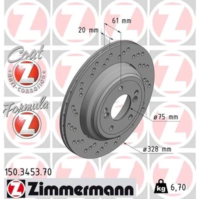 Imagem de ZIMMERMANN FORMULA Z COAT 150.3453.70 Disco de travão BMW: 3 Coupe, Z4 Roadster, Cabrio