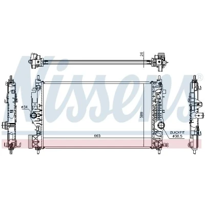 Imagem de NISSENS 630764 Radiador, arrefecimento do motor Alumínio 655 389 26 Aletas de refrigeração soldadas OPEL: Insignia A Sports Tourer, Sedan