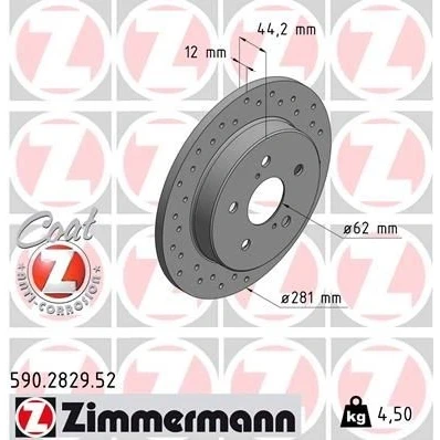 Imagem de ZIMMERMANN 590.2829.52 Disco de travão 281 12 7/5 5 114 cheio, perfurado revestido TOYOTA: C HR