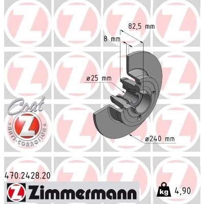 Imagem de ZIMMERMANN Disco de travão RENAULT: MEGANE 2, CLIO 3, 2 Stufenheck, DACIA: SANDERO NISSAN: Note I 240mm 8mm 4/4 4furos 100mm cheio revestido
