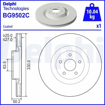Imagem de DELPHI Disco de travão FORD: Focus Mk4 Turnier, Hatchback 330mm 27mm 5 ventilado revestido BG9502C 2286731,2352444,LX611125CEA,LX611125CEB
