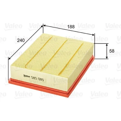 Imagem de VALEO 585085 Filtro de ar 58 188 242 Cartucho filtrante OPEL: Vectra B Carrinha, Sedan, CC