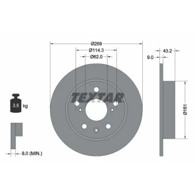 Imagem de TEXTAR PRO 92268403 Disco de travão 259 9 05/08 114,3 cheio revestido sem pernos fixação da roda, cubo roda SUZUKI: SX4 II S Cross, SWIFT 4