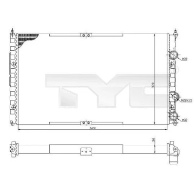 Imagem de TYC Radiador, arrefecimento do motor 628mm 378mm 34mm Caixa de velocidades manual Aletas refrigeração unidas mecanicamente SEAT: Ibiza 2, Inca