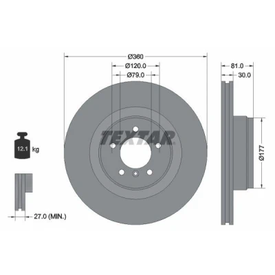 Imagem de TEXTAR PRO 92178403 Disco de travão 360 30 05/06 120 interior ventilado revestido sem pernos fixação da roda, cubo roda