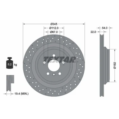Imagem de TEXTAR PRO 92283703 Disco de travão 345 22 05/06 112 interior ventilado, perfurado revestido sem pernos fixação da roda, cubo roda