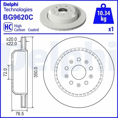 Imagem de DELPHI Disco de travão 350mm 22mm 5 ventilado BG9620C Discos