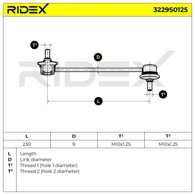 Imagem de RIDEX 3229S0125 barra / escora, estabilizadora Eixo dianteiro, lado esquerdo Aço HYUNDAI: i10 I, KIA: Picanto I