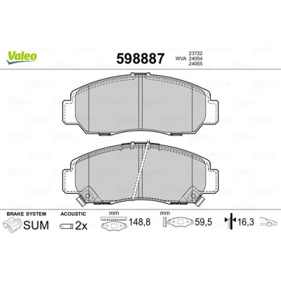 Imagem de VALEO 598887 Jogo de pastilhas para travão disco Eixo dianteiro incl. contacto aviso desgaste com chapa anti ruído HONDA: CIVIC 8
