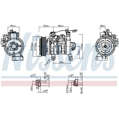 Imagem de NISSENS 891130 compressor 10SRE11C 12V PAG 46 YF R1234yf com óleo de PAG, embraiagem magnética, sem díodo