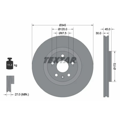 Imagem de TEXTAR 92314505 Disco de travão 345 30 05/06 120 interior ventilado revestido alto carbono sem pernos fixação da roda, cubo roda