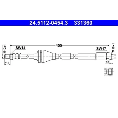 Imagem de ATE 24.5112 0454.3 Mangueira de Travão 454 M10x1 FIAT: Punto II Hatchback