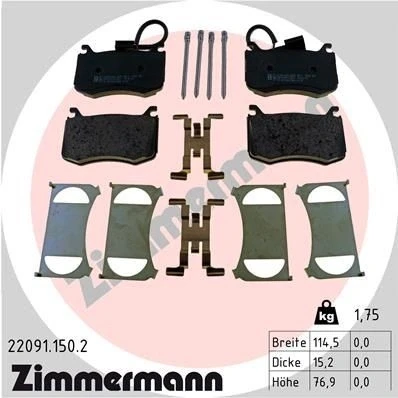 Imagem de ZIMMERMANN 22091.150.2 Jogo de pastilhas para travão disco incl. contacto aviso desgaste A imagem corresponde ao volume fornecimento