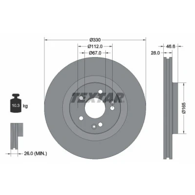 Imagem de TEXTAR PRO+ 92151005 Disco de travão 330 28 05/07 112 interior ventilado revestido alto carbono sem pernos fixação da roda, cubo roda