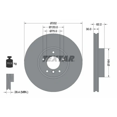 Imagem de TEXTAR PRO+ 92160805 Disco de travão 332 30 05/06 120 interior ventilado revestido alto carbono sem pernos fixação da roda, cubo roda