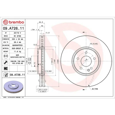 Imagem de BREMBO COATED DISC LINE 09.A726.11 Disco de travão 330 32 5 interior ventilado revestido alto carbono com parafusos MERCEDES BENZ: Classe E Sedan