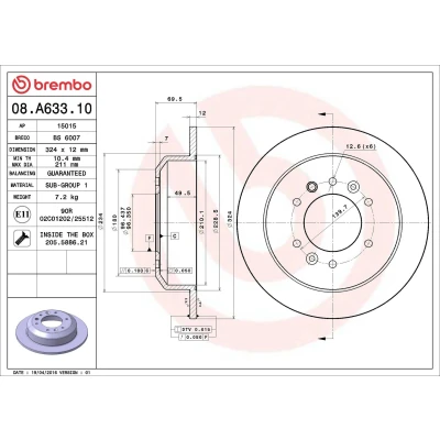 Imagem de BREMBO 08.A633.10 Disco de travão 324 12 6 cheio com parafusos