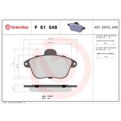Imagem de BREMBO P 61 048 Jogo de pastilhas para travão disco incl. contacto aviso desgaste sem acessórios