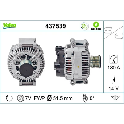 Imagem de VALEO 437539 Alternador 14V 180A MERCEDES BENZ: Classe C T modell, Sedan, E JEEP: Commander endado, norauto, oscaro, mister