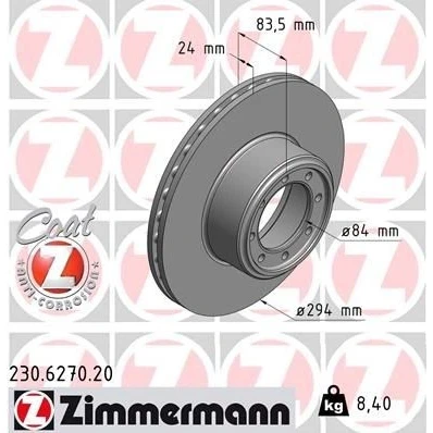Imagem de ZIMMERMANN COAT Z 230.6270.20 Disco de travão 294 24 8/8 8 108 interior ventilado revestido IVECO: DAILY 4, 5 Pritsche/Fahrgestell