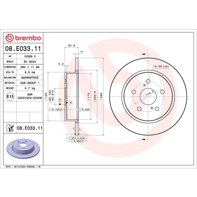 Imagem de BREMBO 08.E033.11 Disco de travão 292 11 5 cheio revestido TOYOTA: C HR