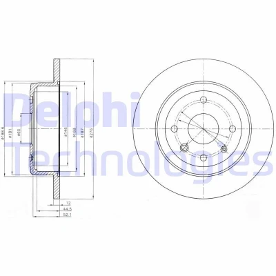 Imagem de DELPHI BG4244 Disco de travão 276 12 4 cheio oleado não tratado sem o rolamento da roda, anel sensor do ABS