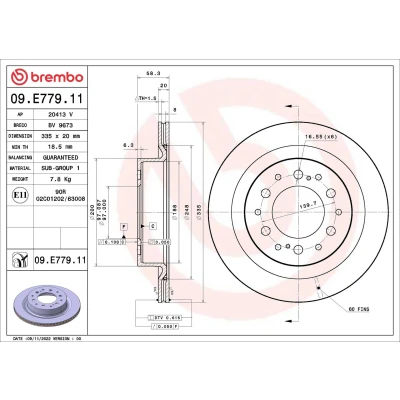 Imagem de BREMBO 09.E779.11 Disco de travão 335 20 6 interior ventilado revestido