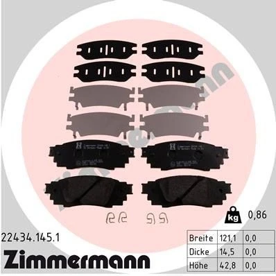 Imagem de ZIMMERMANN 22434.145.1 Jogo de pastilhas para travão disco A imagem corresponde ao volume fornecimento, com mola TOYOTA: C HR
