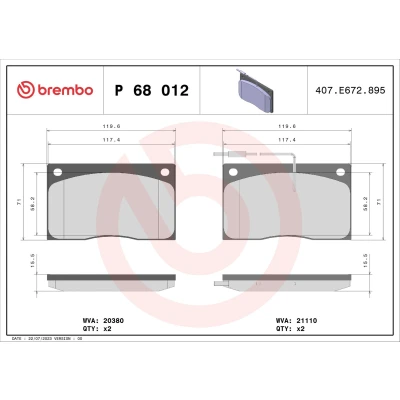 Imagem de BREMBO P 68 012 Jogo de pastilhas para travão disco incl. contacto aviso desgaste sem acessórios JAGUAR: XJ Sedan, RENAULT: MASTER 1 Kasten