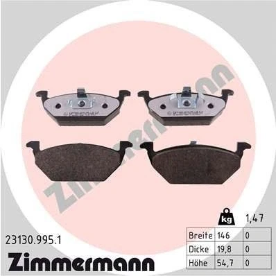 Imagem de ZIMMERMANN 23130.995.1 Jogo de pastilhas para travão disco A imagem corresponde ao volume fornecimento VOLKSWAGEN: Golf 4, Polo IV Hatchback