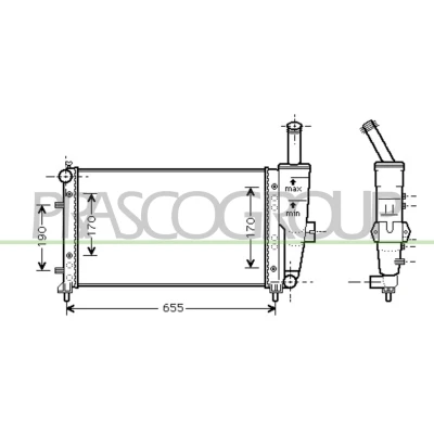 Imagem de PRASCO FT133R009 Radiador, arrefecimento do motor Alumínio 580 322 23 Aletas de refrigeração unidas mecanicamente FIAT: Punto II Hatchback