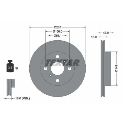 Imagem de TEXTAR PRO 92103603 Disco de travão 235 18 04/06 100 interior ventilado revestido sem pernos fixação da roda, cubo roda