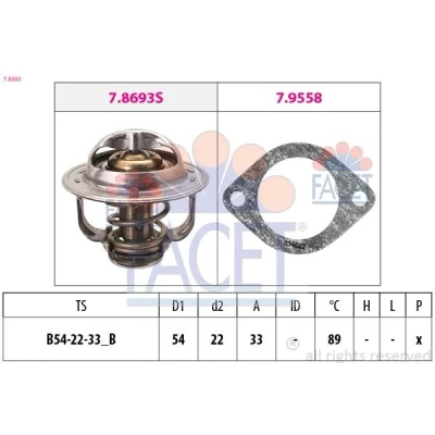 Imagem de FACET 7.8693 Termóstato, líquido de refrigeração 89oC 54mm Made in Italy OE Equivalent com junta OPEL: Corsa C Hatchback, D Hatchback