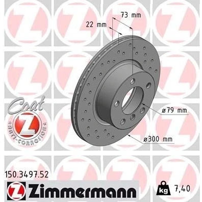 Imagem de ZIMMERMANN SPORT COAT Z 150.3497.52 Disco de travão 300 22 6/5 5 120 interior ventilado, perfurado revestido alto carbono BMW: 3 Sedan, Touring