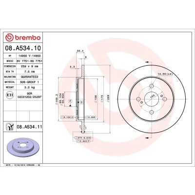 Imagem de BREMBO Disco de travão TOYOTA: Yaris II Hatchback, iQ COATED DISC LINE 259mm 9mm 4 cheio revestido 08.A534.11 4243152080,424310D110 Discos