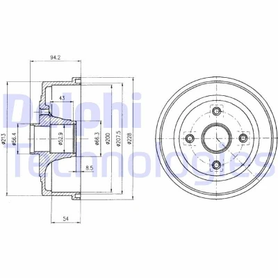 Imagem de DELPHI BF472 Tambor de Travão sem anel sensor do ABS, o rolamento da roda 228 OPEL: Corsa C Hatchback, Tigra Twintop, С Van