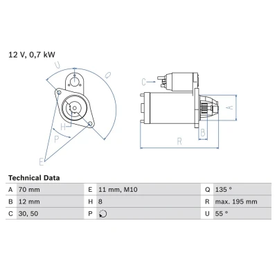 Imagem de BOSCH 0 986 018 630 Motor de arranque 12 0,7 8 NISSAN: Primera Sedan, Hatchback, Almera 2 Limousine