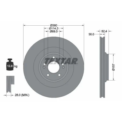 Imagem de TEXTAR Disco de travão HYUNDAI: i30 III Hatchback 360mm 30mm 05/07 114,3mm interior ventilado revestido alto carbono 92346905 Discos