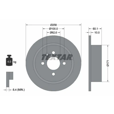 Imagem de TEXTAR 92019200 Disco de travão 258 10 04/05 100 cheio sem pernos fixação da roda, cubo roda BMW: 3 Sedan, Cabrio