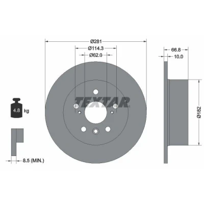 Imagem de TEXTAR PRO 92257803 Disco de travão 281 10 05/08 114,3 cheio revestido sem pernos fixação da roda, cubo roda TOYOTA: Camry VI Sedan