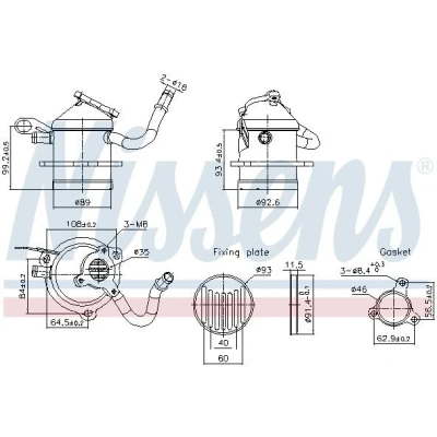 Imagem de NISSENS 989480 Radiador EGR sem juntas &#039;bypass&#039; de vácuo
