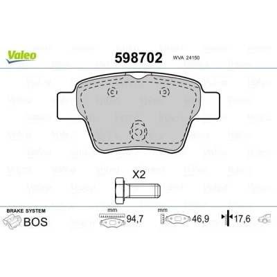 Imagem de VALEO 598702 Jogo de pastilhas para travão disco PEUGEOT: 207 Hatchback, 307 Carrinha, CITROËN: C4 I Coupe